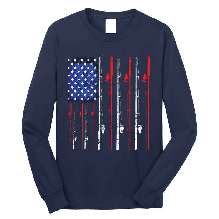 American Flag Fishing Rod Fishing Lover Long Sleeve Shirt