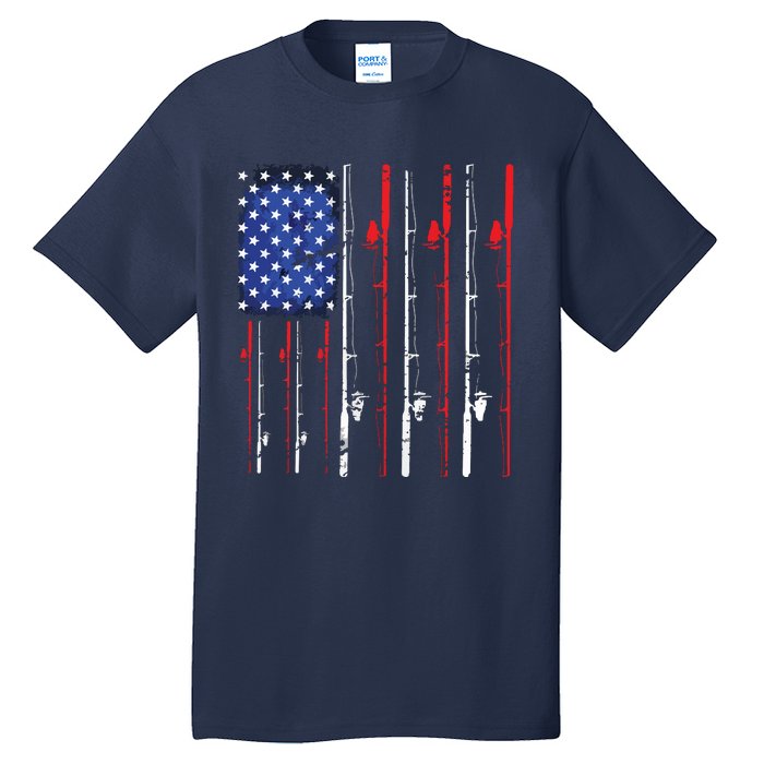 American Flag Fishing Rod Fishing Lover Tall T-Shirt