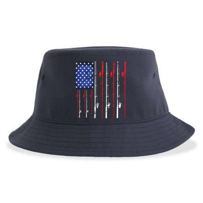 American Flag Fishing Rod Fishing Lover Sustainable Bucket Hat