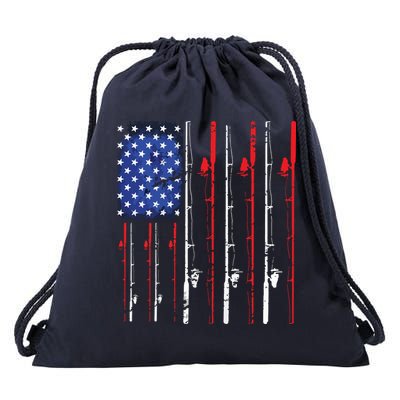 American Flag Fishing Rod Fishing Lover Drawstring Bag