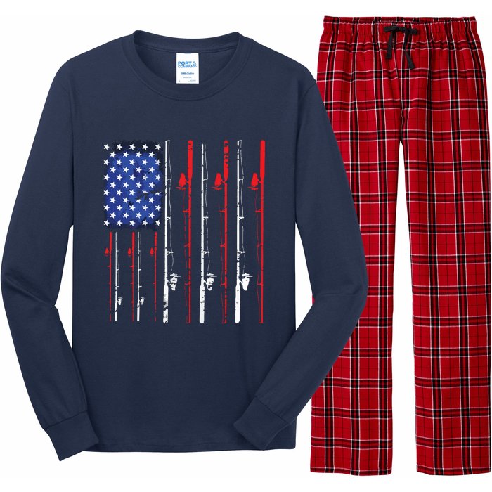 American Flag Fishing Rod Fishing Lover Long Sleeve Pajama Set