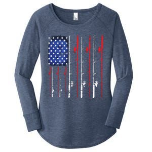 American Flag Fishing Rod Fishing Lover Women's Perfect Tri Tunic Long Sleeve Shirt