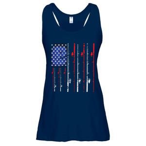 American Flag Fishing Rod Fishing Lover Ladies Essential Flowy Tank