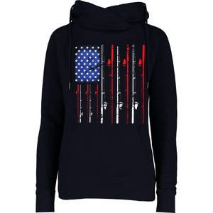 American Flag Fishing Rod Fishing Lover Womens Funnel Neck Pullover Hood