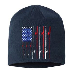 American Flag Fishing Rod Fishing Lover Sustainable Beanie