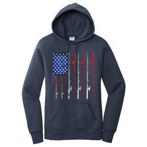 American Flag Fishing Rod Fishing Lover Women's Pullover Hoodie