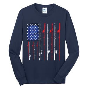 American Flag Fishing Rod Fishing Lover Tall Long Sleeve T-Shirt