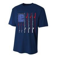 American Flag Fishing Rod Fishing Lover Performance Sprint T-Shirt