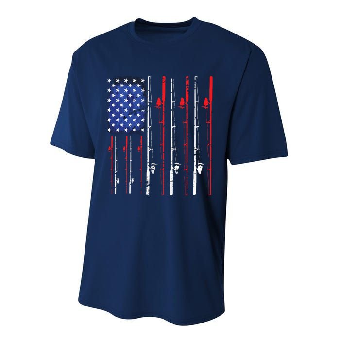 American Flag Fishing Rod Fishing Lover Performance Sprint T-Shirt