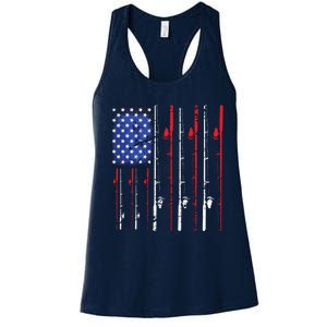 American Flag Fishing Rod Fishing Lover Women's Racerback Tank