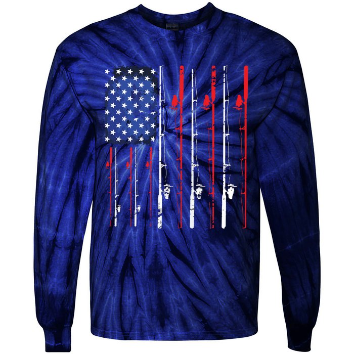 American Flag Fishing Rod Fishing Lover Tie-Dye Long Sleeve Shirt