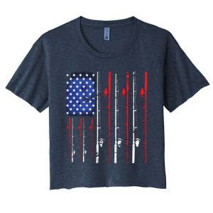 American Flag Fishing Rod Fishing Lover Women's Crop Top Tee