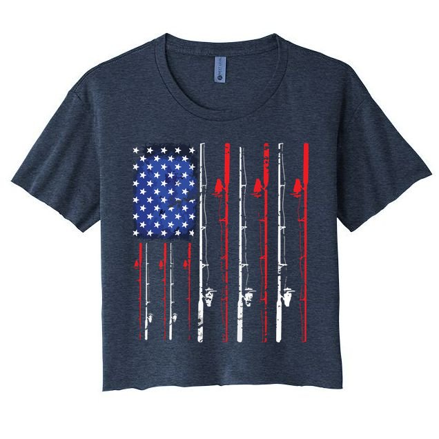 American Flag Fishing Rod Fishing Lover Crop Top
