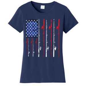 American Flag Fishing Rod Fishing Lover Women's T-Shirt