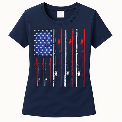 American Flag Fishing Rod Fishing Lover Womens T-Shirt