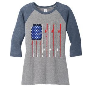 American Flag Fishing Rod Fishing Lover Women's Tri-Blend 3/4-Sleeve Raglan Shirt