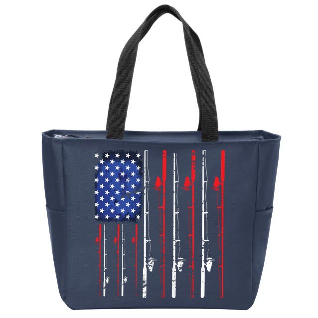 American Flag Fishing Rod Fishing Lover Zip Tote Bag