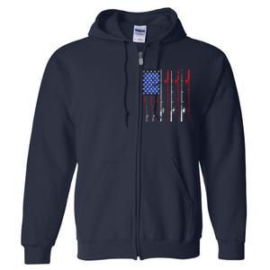 American Flag Fishing Rod Fishing Lover Full Zip Hoodie