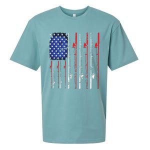 American Flag Fishing Rod Fishing Lover Sueded Cloud Jersey T-Shirt