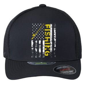 American Flag Fishing Rod USA Patriotic Flexfit Unipanel Trucker Cap