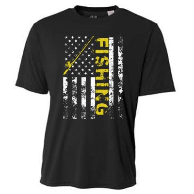 American Flag Fishing Rod USA Patriotic Cooling Performance Crew T-Shirt