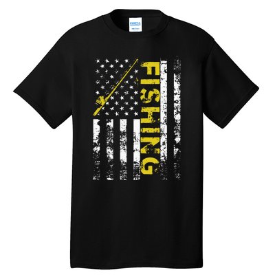 American Flag Fishing Rod USA Patriotic Tall T-Shirt