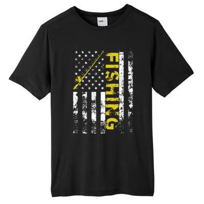 American Flag Fishing Rod USA Patriotic Tall Fusion ChromaSoft Performance T-Shirt