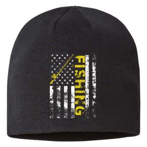 American Flag Fishing Rod USA Patriotic Sustainable Beanie