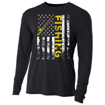 American Flag Fishing Rod USA Patriotic Cooling Performance Long Sleeve Crew