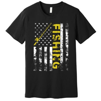 American Flag Fishing Rod USA Patriotic Premium T-Shirt