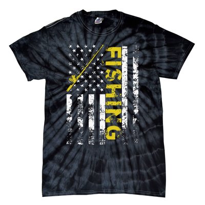 American Flag Fishing Rod USA Patriotic Tie-Dye T-Shirt