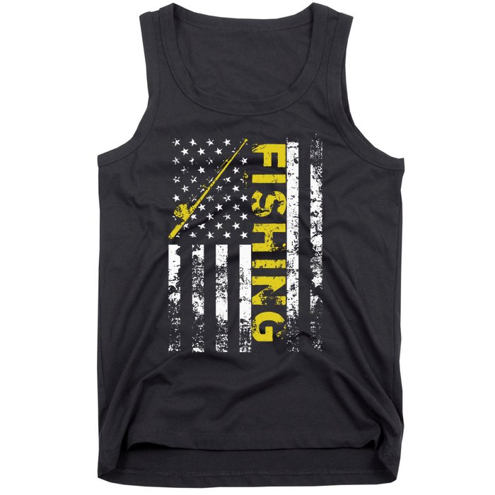 American Flag Fishing Rod USA Patriotic Tank Top