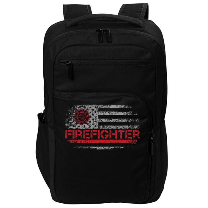 American Flag Firefighter For Fireman Patriotic Fire Fighter Impact Tech Backpack