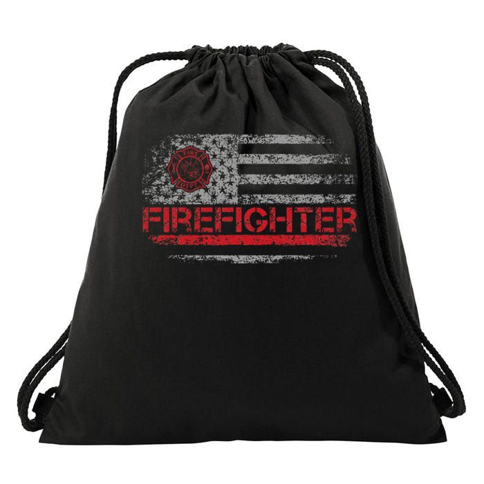 American Flag Firefighter For Fireman Patriotic Fire Fighter Drawstring Bag