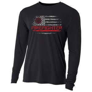 American Flag Firefighter For Fireman Patriotic Fire Fighter Cooling Performance Long Sleeve Crew