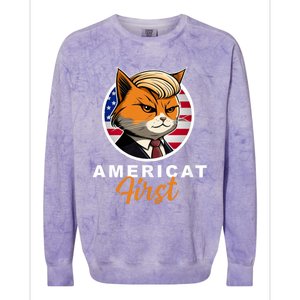 Americat First Funny Patriotic America Cat President Outfit Colorblast Crewneck Sweatshirt