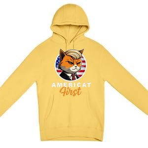 Americat First Funny Patriotic America Cat President Outfit Premium Pullover Hoodie