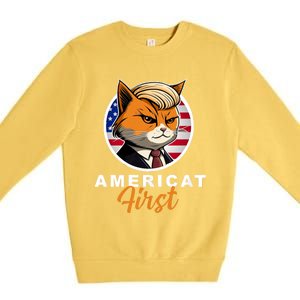 Americat First Funny Patriotic America Cat President Outfit Premium Crewneck Sweatshirt