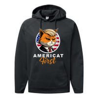 Americat First Funny Patriotic America Cat President Outfit Performance Fleece Hoodie