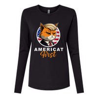 Americat First Funny Patriotic America Cat President Outfit Womens Cotton Relaxed Long Sleeve T-Shirt