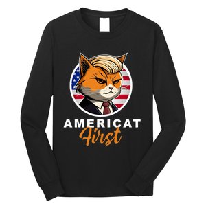 Americat First Funny Patriotic America Cat President Outfit Long Sleeve Shirt