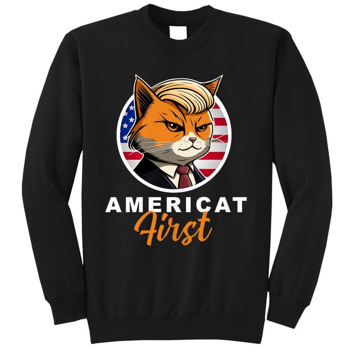 Americat First Funny Patriotic America Cat President Outfit Sweatshirt