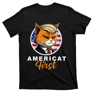 Americat First Funny Patriotic America Cat President Outfit T-Shirt