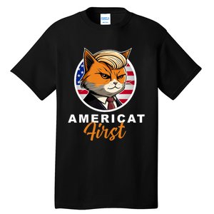 Americat First Funny Patriotic America Cat President Outfit Tall T-Shirt