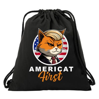 Americat First Funny Patriotic America Cat President Outfit Drawstring Bag