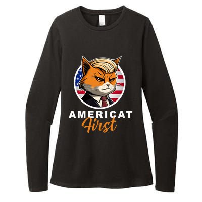 Americat First Funny Patriotic America Cat President Outfit Womens CVC Long Sleeve Shirt