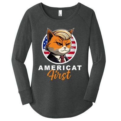 Americat First Funny Patriotic America Cat President Outfit Women's Perfect Tri Tunic Long Sleeve Shirt