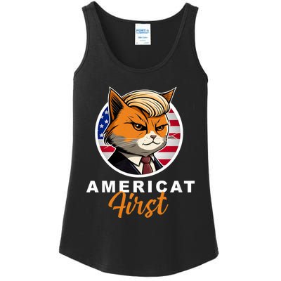 Americat First Funny Patriotic America Cat President Outfit Ladies Essential Tank