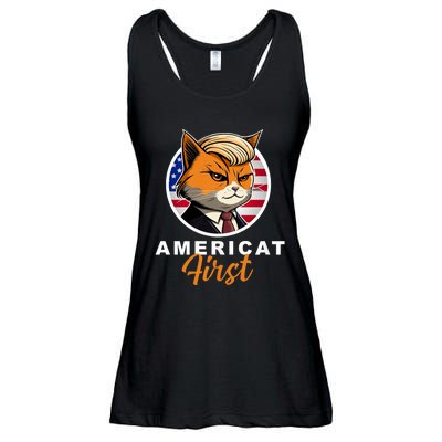 Americat First Funny Patriotic America Cat President Outfit Ladies Essential Flowy Tank