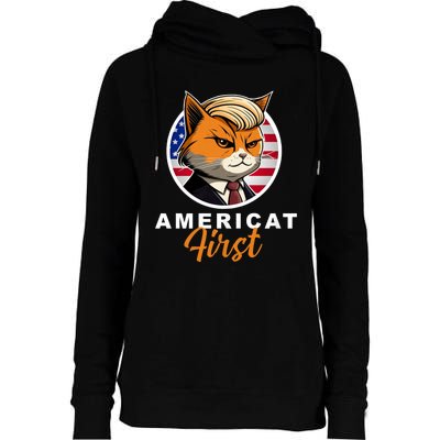 Americat First Funny Patriotic America Cat President Outfit Womens Funnel Neck Pullover Hood